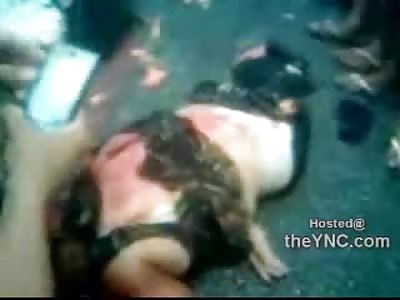 Get Your Cell Phone....Female Head Split and Smeared on the Pavement....Gross