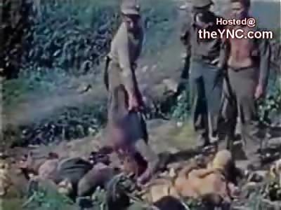 Us Soldier Casually Finishing Off and Executing Japanese during World War 2