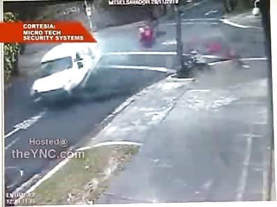 The Moment of Impact, Biker Killed Instantly in Violent Collision Bounces off Building (Slow Motion at End)