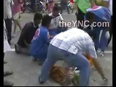 Buddhist Monk has Brains in his Rice Killed while Walking down the Street