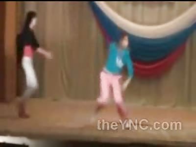 Talent Show Turns Violent: Cute Girl Whoops Girls Ass that Steps infront of Her During Performance