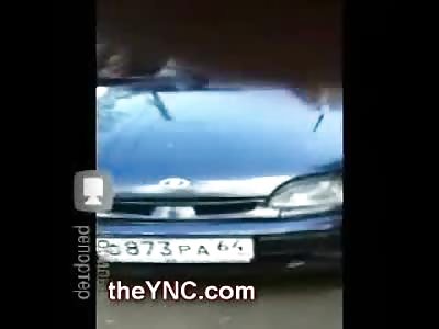 Female Pedestrian Killed by Car is somehow Stuck still Stuck to the Car