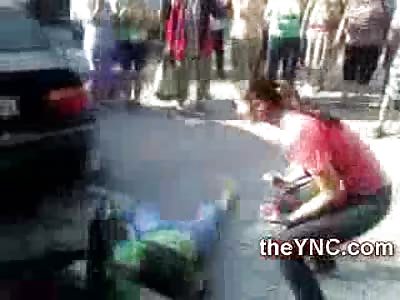 A Younger Girl Screams over Dead Family Member Smashed to Death against Guardrail