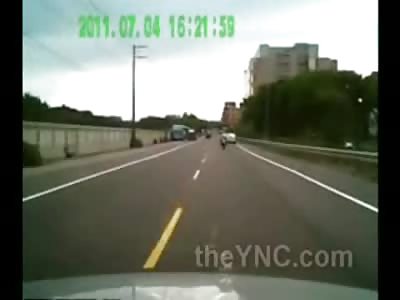 Motorcycle Rider Lucky after Brutal Head on Collision with Car 