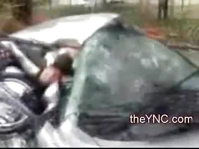 Amazing and Tragic as Passenger Crushed to Deat hby Biker that came through the Window of a Car