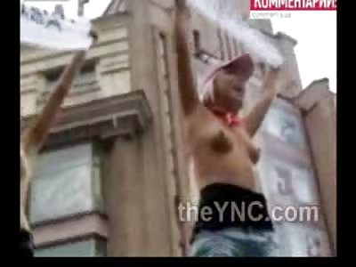 Wild Crazy Bitches Protest Topless ....Get Arrested by Police