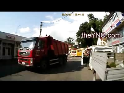 Little Girl in Pink Dress and her Mother Run Over and Killed by Dump Truck (Watch Slow Motion and Zoom View)