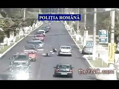 Impatient Biker tries to Cut the Long Line of Cars....