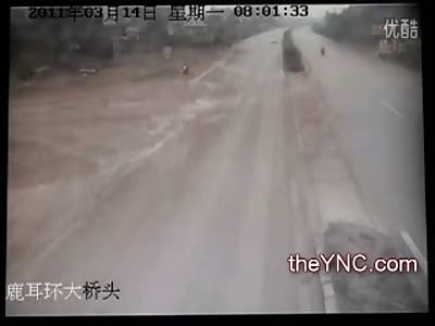 Double Riding Chinese Bikers SPLASH all over the Road