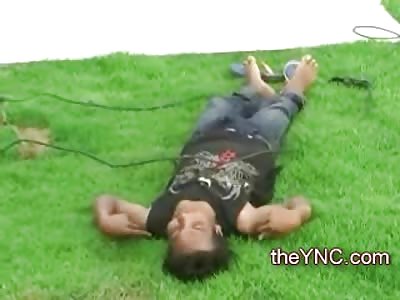 Suicide by Electricity .... High Voltage Lines right out of his Fliip Flops