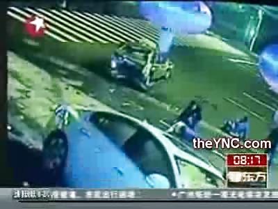 2 People Standing In the Road Slingshot Hit by Speeding Car (Watch Slow Motion)