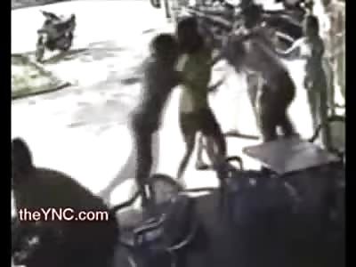 Girl getting Jumped gets Followed into Store and Bashed with a Machete