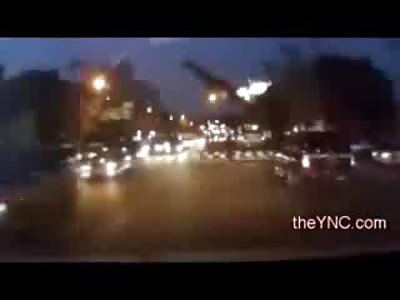 Electrified Building falls in the Road nearly Killing Biker a Few Feet Away