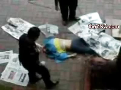 Suicide Girl in Blood Soaked Bra is turned over on the Bricks