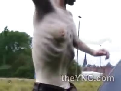 WTMF?!?! Strange Crack Head Manly Looking Woman Strips for Money 