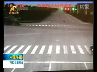 Lucky Lucky Motorcyclist misses a Brutal Death by Inches (2 Different Camera Angles)