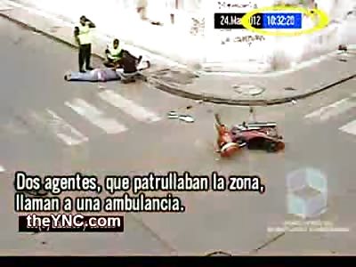 Brutal Head on Collision on the sends Biker down the Street