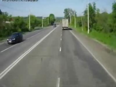 Pathetic Woman attempts Suicide by Jumping under Moving Big Rig (Watch Right Side of Screen) 