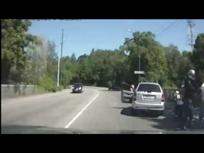 Motorcyclist Cyborg Grabs Keys of his Road Rage Victim to Make Sure he Doesn't Drive