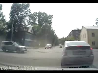 Pretty Girl in Summer Dress and Headphones is Cracked on Cross Walk