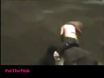 RING the Bell  !! Frail Girl SHOULD not be on a Bull