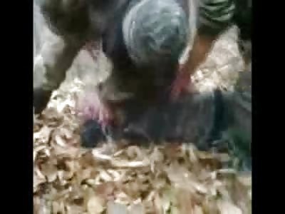 Brutal Beheading of a Man by Chechen Mujahideen, Man Wheezes and Gasps for Final Breaths