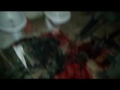 Soldiers Thrusts his Rifle Butt into the Head of Dead Man in the Bathroom 