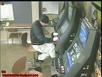 Elderly Man Goes Bonkers in the Casino Beating the Hell out of this Machine