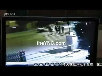 Couple pushing Bike at a Crossing Die in Front of 5 Guys Watching..Includes Aftermath