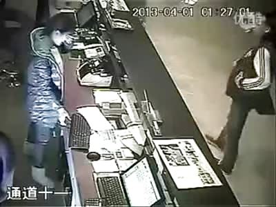 Shy Female Asian Store Clerk is Slapped Around by 4 Assholes