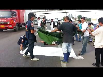 Man with a Fanny Pack Run over again and again by 18 Wheeler