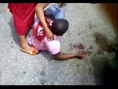 Good Samaritan Woman in Red Dress wants to help Man Dying from Stab Wounds