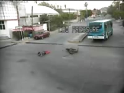 Motorcycle is no Match for this Bus....