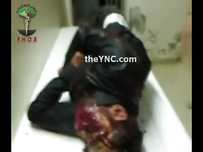 Wounded Man Vomiting Massive amounts of Blood..