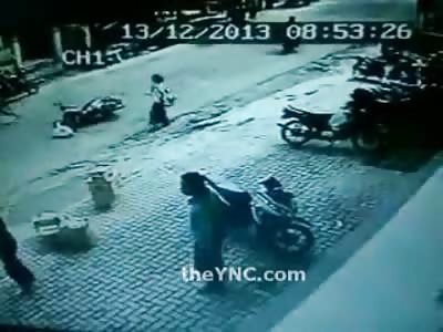 Man sitting Idle on his Motorcycle is Rear Ended and Crushed to Death Instantly by large Truck