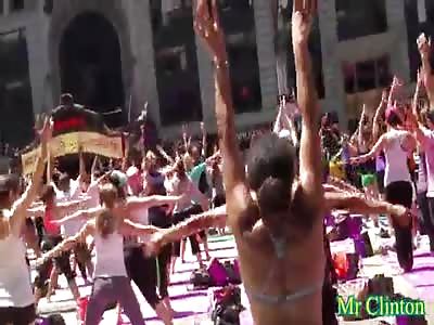 Man Records Hot Very HOT Woman with See-Through Yoga pants at Public Mass Exercise Class