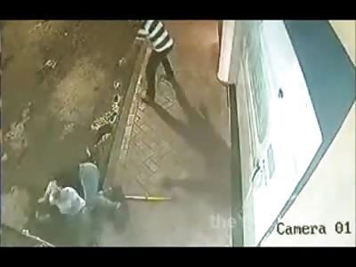 Poor Man with a Cane is Sghot to Death while Walking with his Girlfriend on the Street 