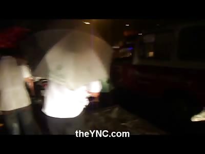 Biker becomes One with the Back of a Truck