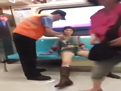 Girl Looks Like She's Dying From Alcohol Poisoning on a Subway Puking her Brains out