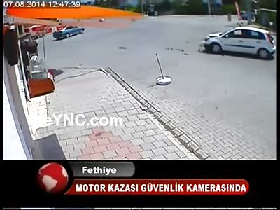 Motorcyclists Fatal Head-on Collision into Car that Sends Him Flying to his Death