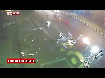 Road Worker is Disintegrated by Speeding Car while Working on the Side of the Road 