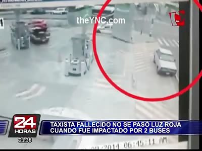 Taxi Driver Dies in Horrible Accident Crushed in Between 2 Buses 