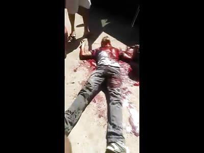 Man Dying from Massive Blood Loss Working Hard to Get Air into his Lungs 