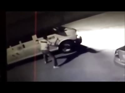 Crazy Guy Attacks Police Van with a Knife and is Shot Dead