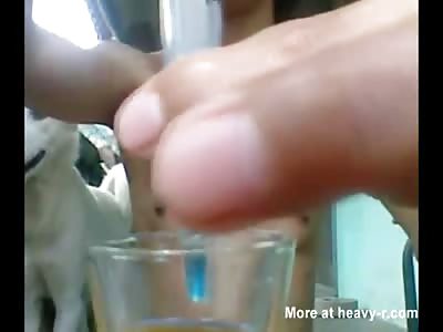 Derranged Woman Collects Her Dogs Piss and Injects it into her Tits