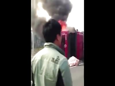 From Bad to Worse..Man stuck inside the Cab of his Truck Slowly is Engulfed in Flames..(The Man Burned to Death) 