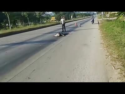 Man Killed by Truck on the Road is More or Less Twisted and Crushed to Death