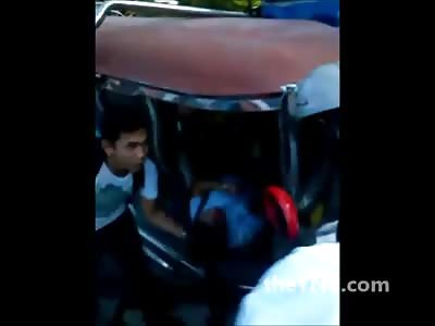 Guy crushed under a vehicle and some scared girls in this accident