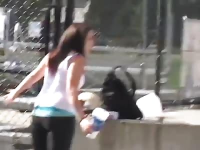 Crazy Girl Attacks Skaters