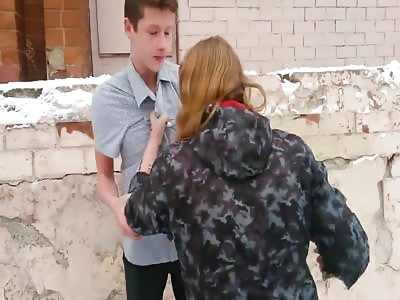 Evil and crazed girl beats up guys